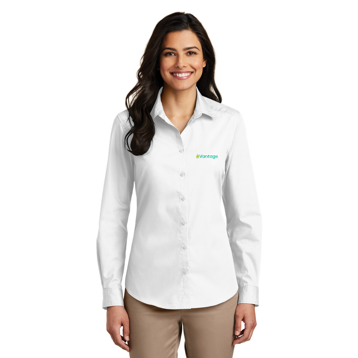 Port Authority Women's Long Sleeve Carefree Poplin Shirt — model