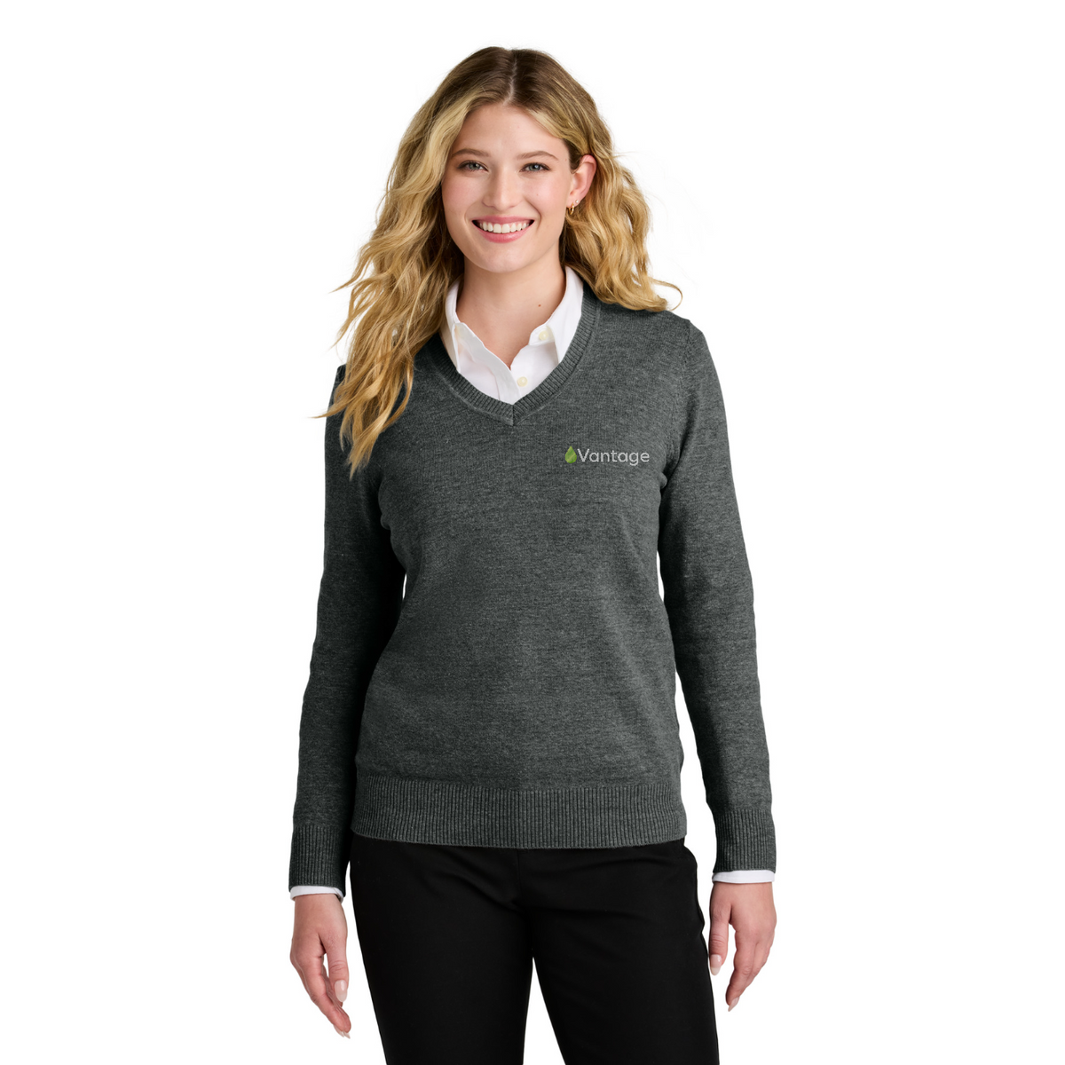 Port Authority Women's Easy Care V-Neck Sweater — model
