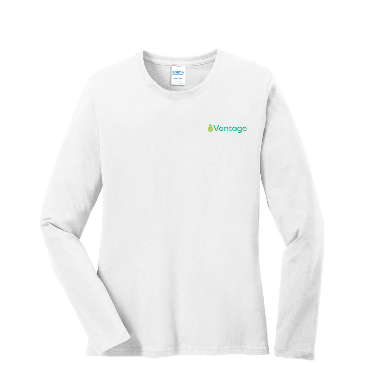 Port & Co Women's Long Sleeve Core Cotton Tee — White