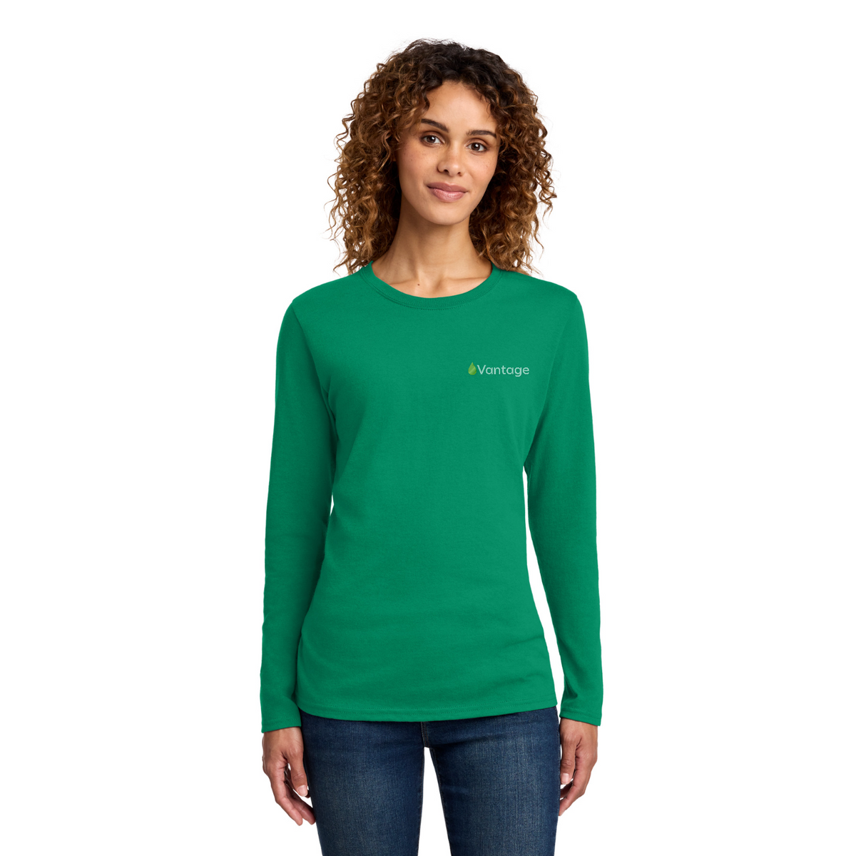 Port & Co Women's Long Sleeve Core Cotton Tee — model