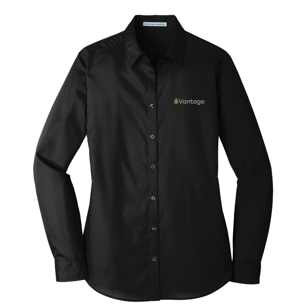 Port Authority Women's Long Sleeve Carefree Poplin Shirt — Deep Black