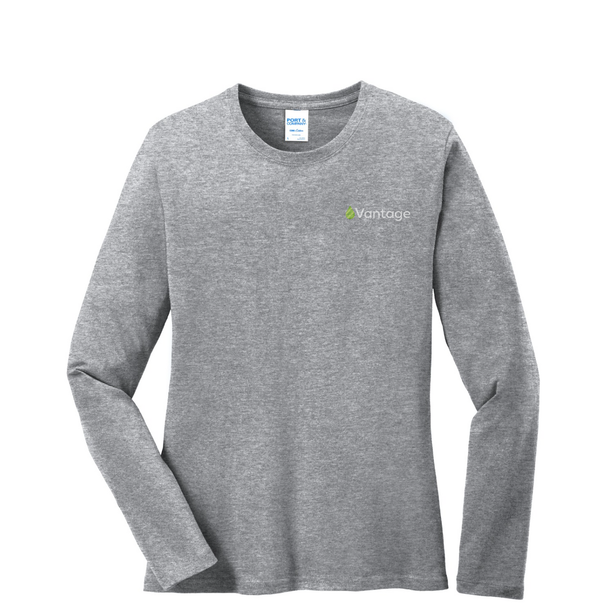Port & Co Women's Long Sleeve Core Cotton Tee — Athletic Heather