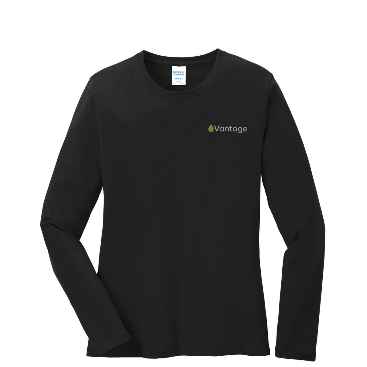 Port & Co Women's Long Sleeve Core Cotton Tee — Jet Black