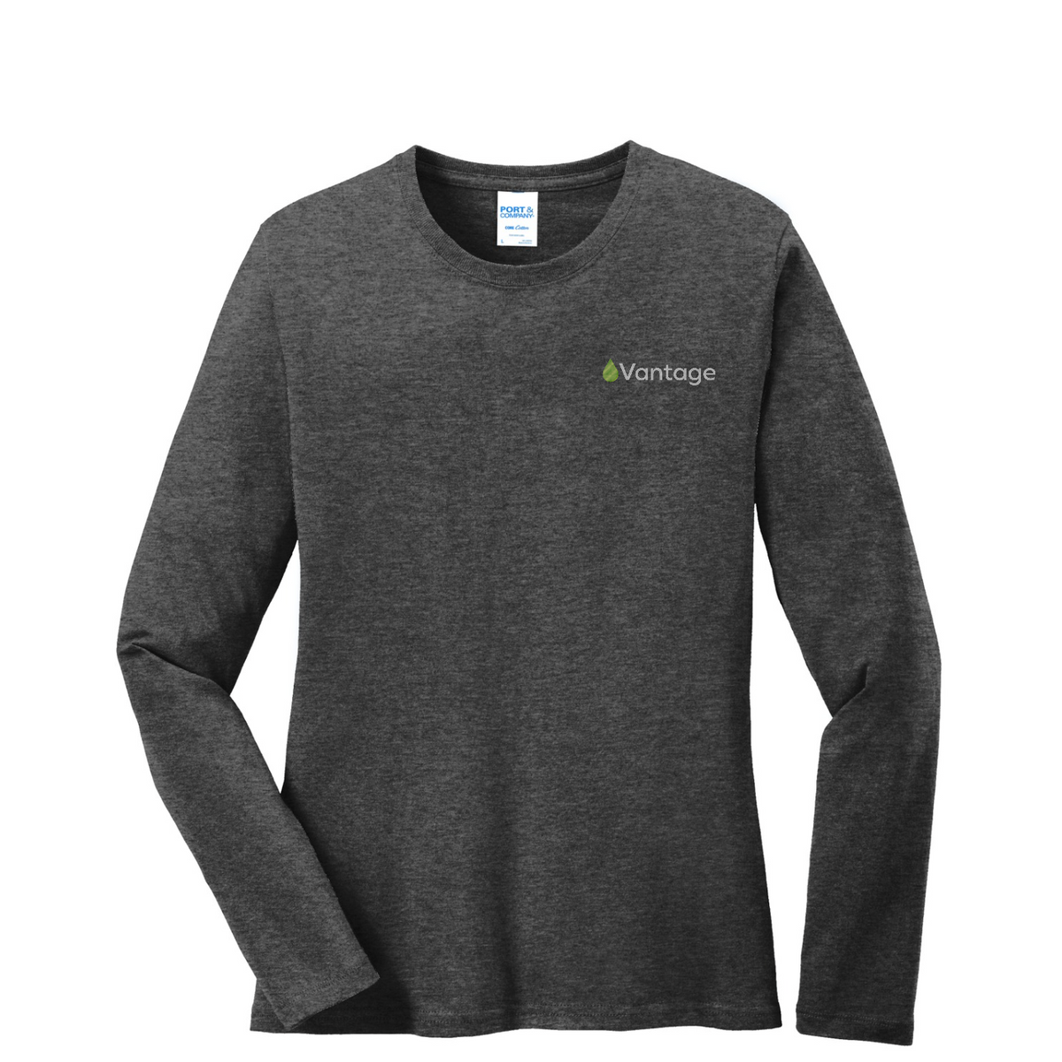 Port & Co Women's Long Sleeve Core Cotton Tee — Dark Heather Grey