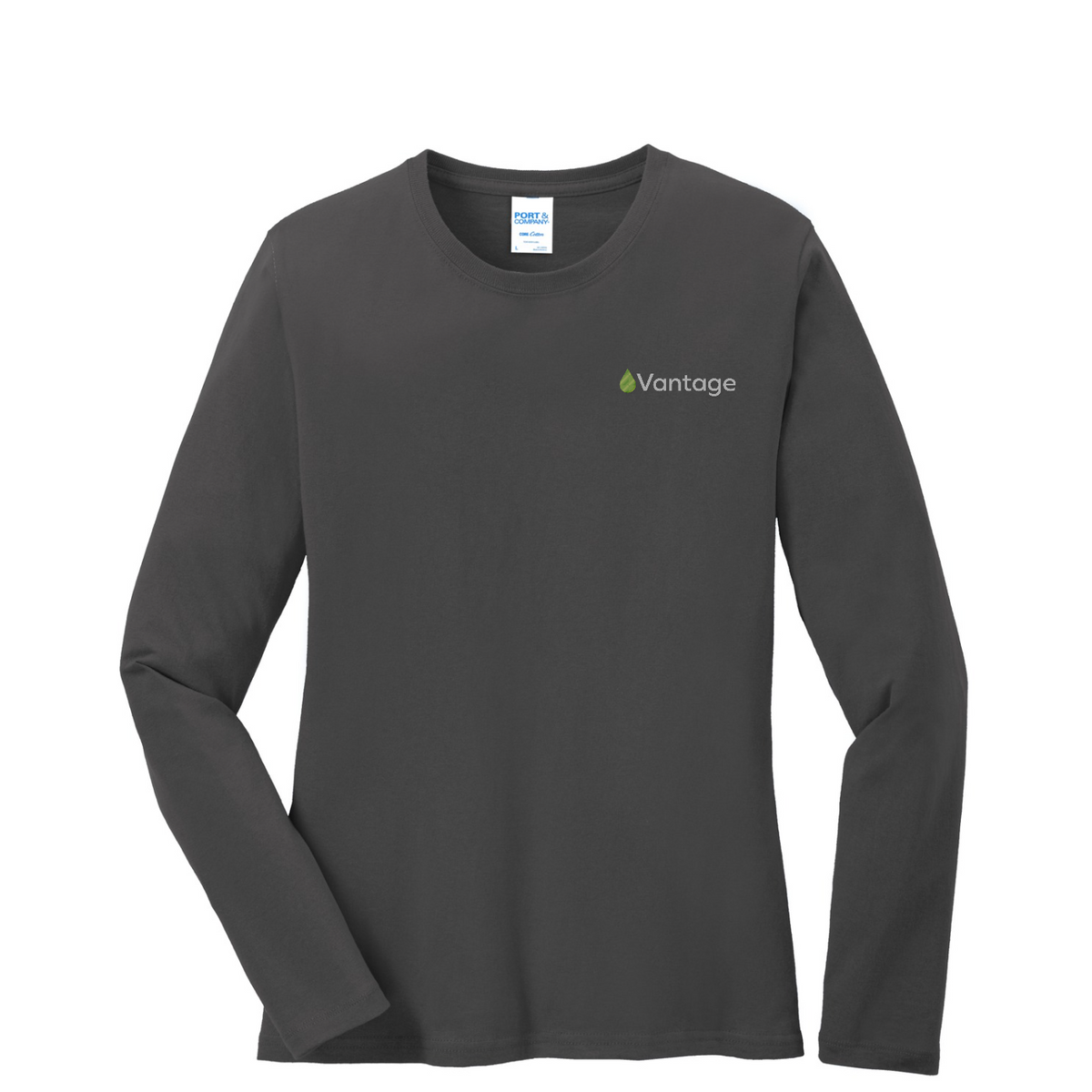 Port & Co Women's Long Sleeve Core Cotton Tee — Charcoal